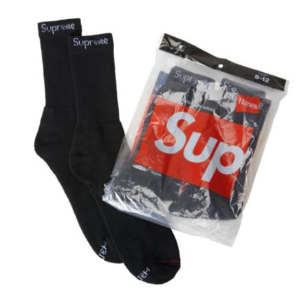 Supreme, Hanes Crew Socks (4-Pack) Zwart, Heren, Maat:ONE Size