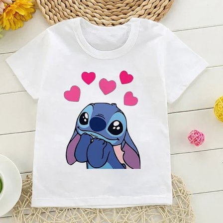 Barn T-shirt i bomull Barn Disney Lilo Stitch Tecknad T-shirt Stitch Söt Manga T-shirt Y2k Grafisk T-shirt Tjej Pojke Topp T-shirts