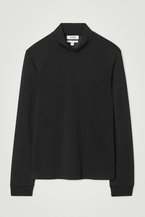 COS Men's Slim High Shine Mock Neck Top in Black