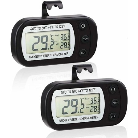 Digital kylskåpstermometer, vattentät frys termometer med krok Lätt att läsa LCD-skärm Max/Min inspelningsfunktion - 2-pack