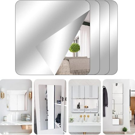 4 kpl peili seinätarroja - akryyli ja joustava peilitarra - ei-lasinen peili kodin sisustukseen - 15 x 15 cm