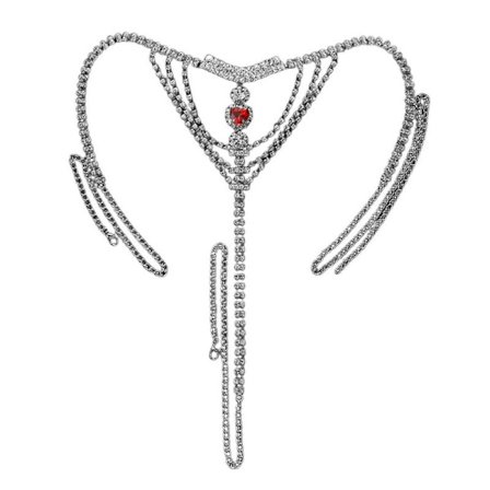 Multi Layer Krystall Midjebelte Kjede G-streng Sexy Tanga Hjerte for Bikini Kroppskjede for Nattklubb