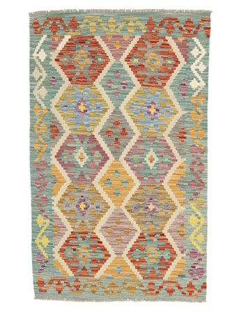 Hand Woven Kilim Afghan Old Style Rug 96X152 Green/Brown