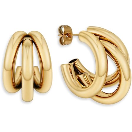 Trippel Hoop Øreringe til Kvinder - Rustfrit Stål Maple, Vandafvisende, Sølv eller Guld til Kvinder, Brude og Børn Gave Guld