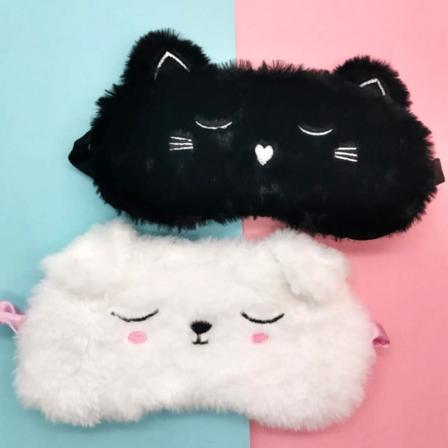 2 st Söta Sovmasker Svart Katt & Vit Hund Djur Cartoon Stil Silke Känsla Plysch Ögonmask Skydd Blinder