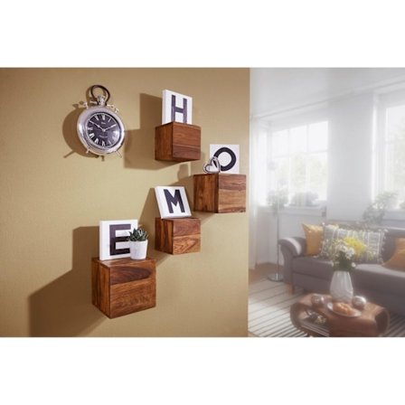 Rootz Vägghyllor - Set med 4 - Block - 25/20 cm - Brun - Massivt