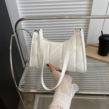 Axelremsväska i PU-läder med rutmönster och quiltning - Casual Crossbody Bag Handbag - FÄRG: Vit
