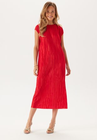 Bubbleroom - Pleated Cap Sleeve Dress - Red - Kläder