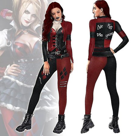 Ny Barn Kvinner Harley Quinn Halloween Fest Cosplay Kostyme Jumpsuit Elastisk Body