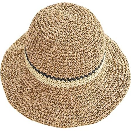 Solhatt for kvinner, sammenleggbar solhatt med myk brem i strå, egnet for sommerferie, strandvandring, justerbar størrelse