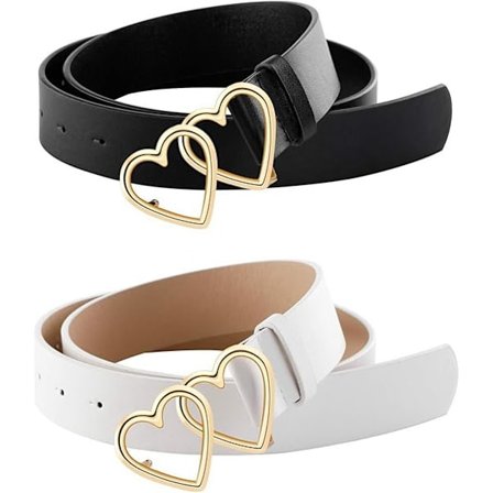 Dame Skinn Midjebelte Mote Casual Jeansbelte med Dobbel Hjerteformet Spenne Kjole Bukser