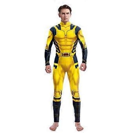 Voksen Menn Wolverine Deadpool 3 Body Suit Cosplay Kostyme Superhelt Jumpsuit Halloween Karneval Fint Antrekk (L Gul)