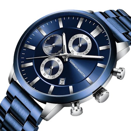 Multifunksjonell Kalender Vannresistent Klokker Mote Blå Forretnings Casual Fin Stål Klokker