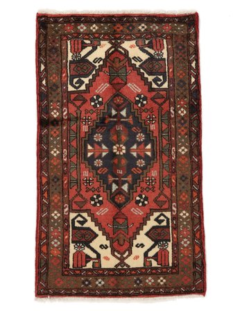 Handgeknüpft Persischer Hamadan Teppich 71X120 Schwarz/Dunkelrot
