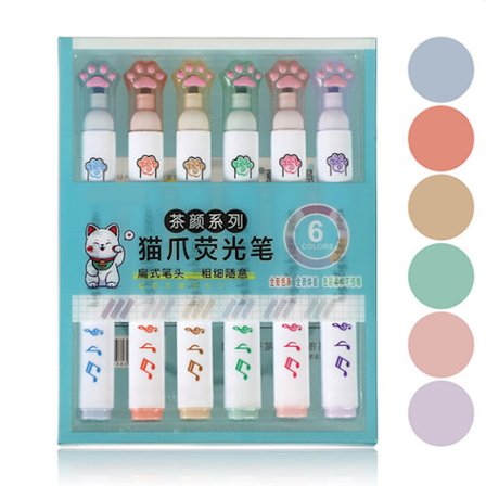6 st/ set e Cat Paw Highlighter Soft Oblique Nib Student Drawin