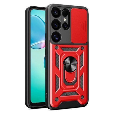 Samsung Galaxy S25 Ultra Case with Camera Cover and Stand - Red