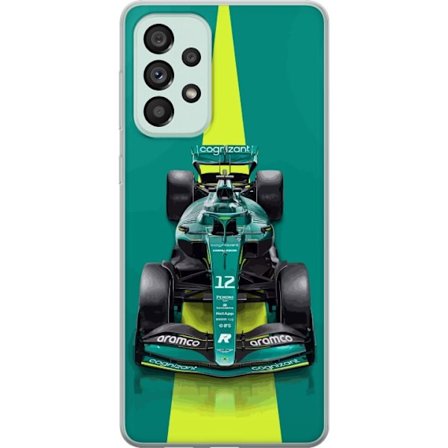 Yhteensopiva Puhelinkuori Samsung Samsung Galaxy A73 5G Aston Martinin Formula 1 -auto vihreässä kilpailumuotoilussa, jossa on moderni studiosentunt