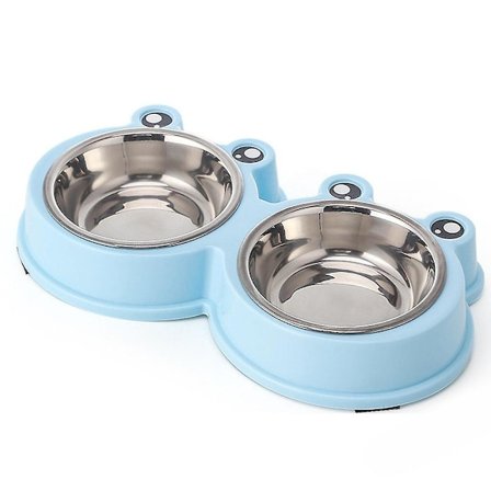 Frog Design Dobbelt Hundeskål i Rustfrit Stål til Hundehvalpe Vand- og Madskåle(blå)