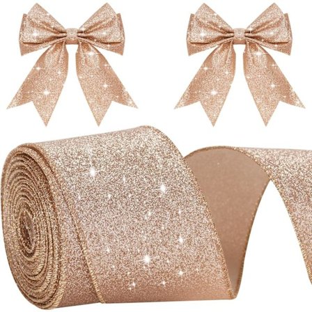 Ruusukultainen teräslankainen nauha, 6 cm joulunauha lahjapaketointiin, 6 m koristeellinen lahjanauha kimalteleva metallinen pakkausnauha seppeleisiin