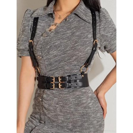 Women Buckle Decor Punk Harness Belt For Daily Life Studded Decor Harness Belt