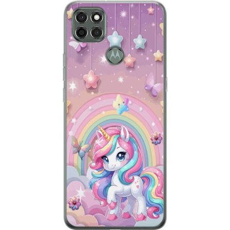 Kompatibel Mobilcover til Motorola Moto G9 Power Magisk enhjørning med regnbue manke, stjerner og sommerfugle mod en pastelfarvet himmel med skyer