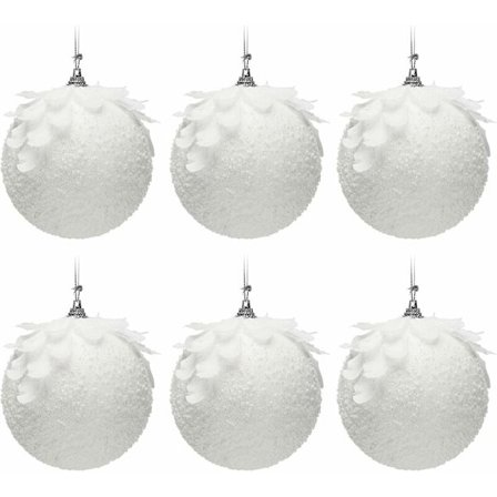 6 stk. glitrende hvide julekugleornamenter, funklende juletræskugleornamenter, hængende julekugleornamenter, juletræspynt