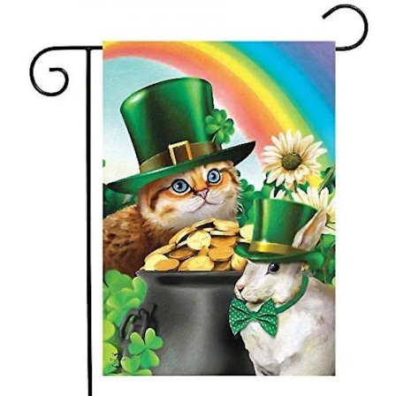 Shxx St. Pat's Cats St. Patrick's Day Trädgårdsflagga Kruka av guld Bunny 12,5" X 18" Yst-b825