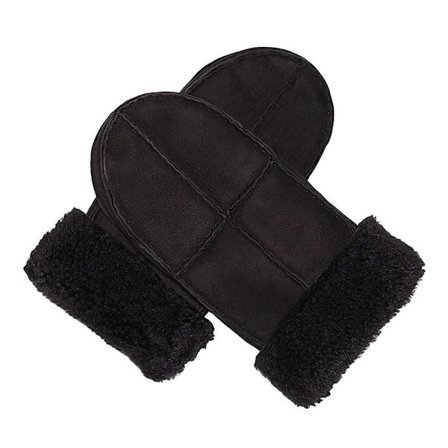 Ekte saueskinnshansker i lær – dame svart stor