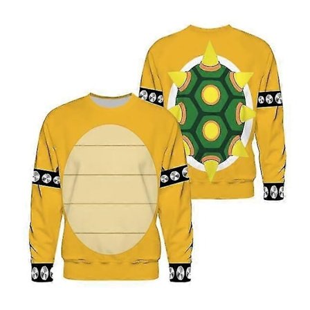 Cartoon Bowser 3D-print Oversized Dame/Herre Hettegenser Y2k Streetwear Hip Hop Pullover Hettejakke Cosplay Kostyme-WELLNGS