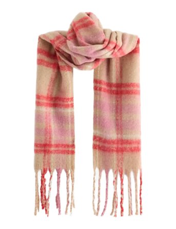 Lindex Scarf Big Fringe Check Wool Ve - Pink - ONE SIZE