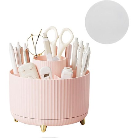 ING skrivbordsorganisatör med 5 fack - 360-graders roterande pennhållare - (rosa)