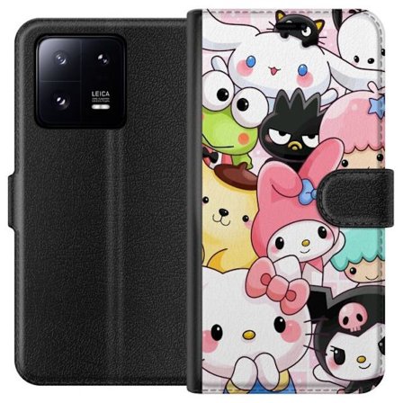 Kompatibelt Lommeboketui til Xiaomi 13 Pro Tett mønster av søte figurer med store øyne i ulike farger og uttrykk med LABUBU-tekst