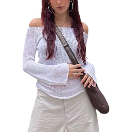 Heklet, hul strikket genser for kvinner, crop tops, langermet genser, cropped