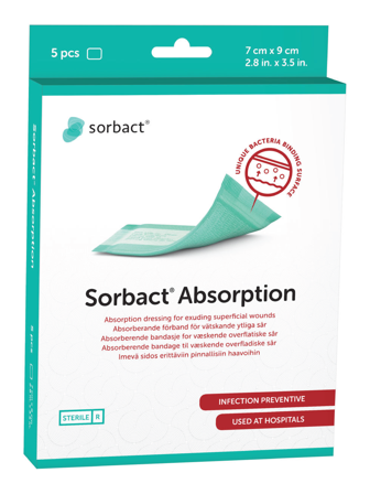 Sorbact Absorption Bandasje, 7 cm x 9 cm, 5 stk.