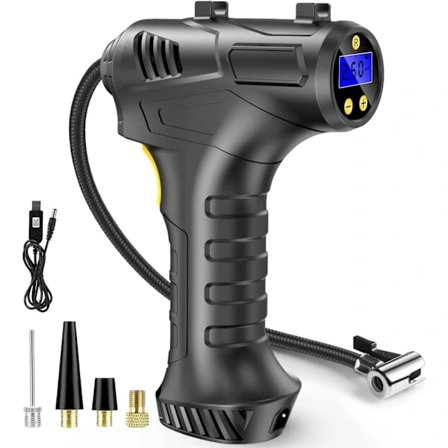 12V USB Genopladeligt Batteri 150PSI Bærbar Bildækpumpe, Elektrisk Digital Dækpumpe med LED-Lys og 3 Dyseadaptere