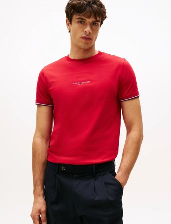 Tommy Hilfiger Tommy Logo Tipped Tee - Red - XXL