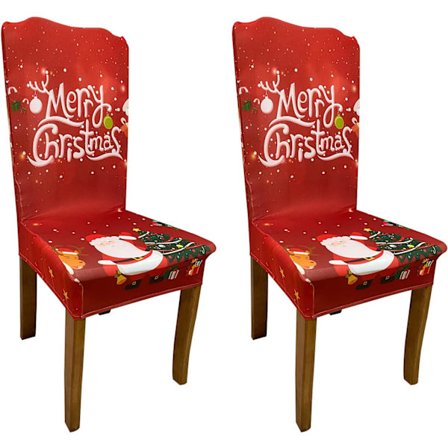 Jule spisebordsstolebetræk - Sæt med 2 strækbare stolebeskyttere