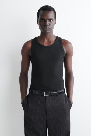 COS Men's Canotta Slim In Cotone A Coste in Nero