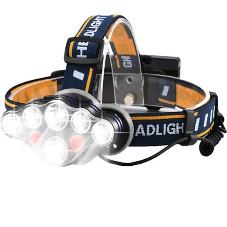 Uppladdningsbar pannlampa, 8 LED USB-uppladdningsbar pannlampa 18000 Lumen Vattentät ficklampa, Smart infraröd sensorknapp, Justerbart pannband, 8 