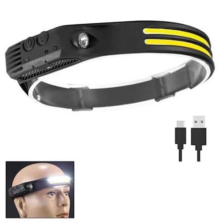 Latauspäälamppu, 1000 lumenia 230° leveä säde, erittäin kirkas päälamppu handsfree-sensorilla, LED-päälamppu 1500 mAh IPX5 vedenkestävä kevyt