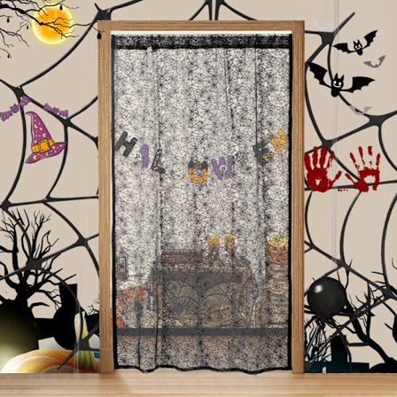 Dørgardiner i svart blonde - Spindelvev, 100cm x 20