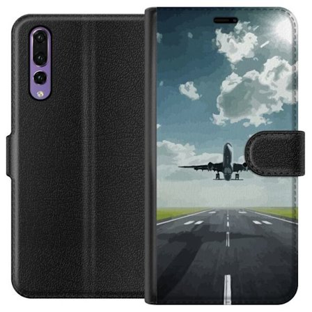 Yhteensopiva Lompakkokotelo Huawei Huawei P20 Pro Lentokone nousee kiitoradalta kohti sinistä taivasta, voimakas matka- ja ilmailuaihe täydellinen i