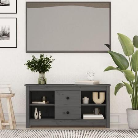 Vidaxl Tv-bänk Grå 103x36,5x52 Cm Massiv Furu Grå