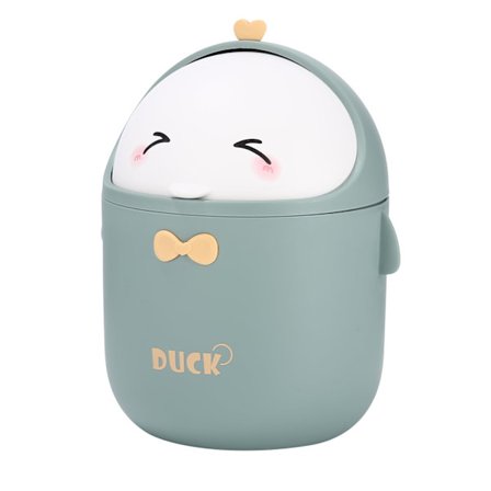 Mini Skrivbords Papperskorg med Lock (Grön), söt tecknad/kawaii dekor, förvaringslåda för kontor/barnrum