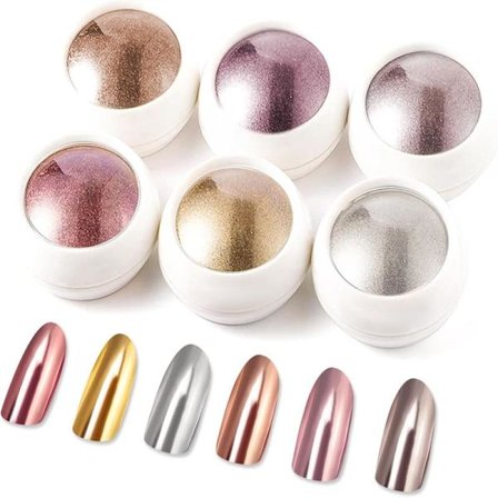 6 askar rosaguld neglepudder, blank metallisk spejleffekt, neglelak med glitter neglelakmanicure