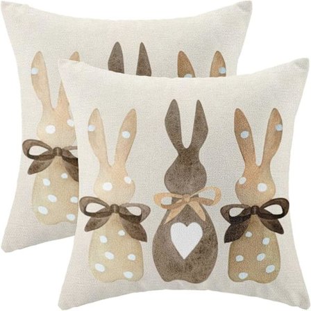 Påskeputetrekk 18 x 18 tommer, sett med 2 for Vintage Polka Dot Heart Bunny dekorative pynteputer vår bue kanin utendørs Farmhouse dekorative Cu
