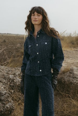 NA-KD Marked Waist Structured Denim Shirt - Jeansskjorter - Blå - EU 40