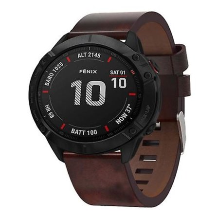 Til Garmin Fenix ​​6x 26mm læder stålspænde urbånd ZJJ