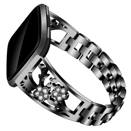 Fitbit Versa / Versa Lite klockarmband i rostfritt stål med strassdekor - Svart