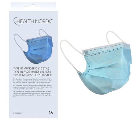 Health Nordic Mundbind Type IIR 10 stk, Medicin & Pleje, Hygiejne, Mundbind